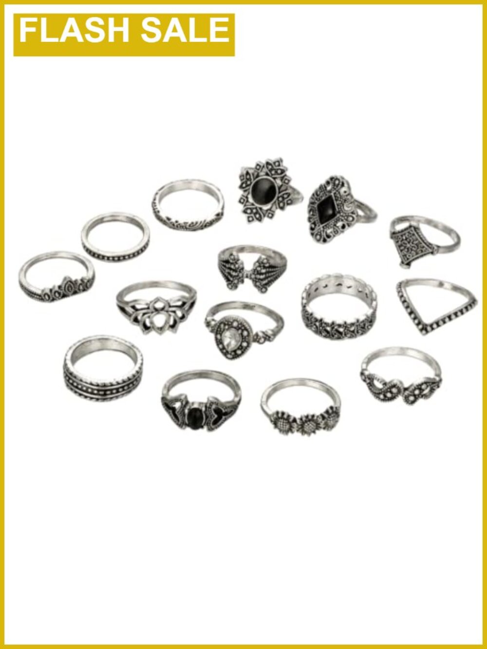 15Pcs Vintage Silver Knuckle Rings Set Stackable Bohemian Hollow Carved